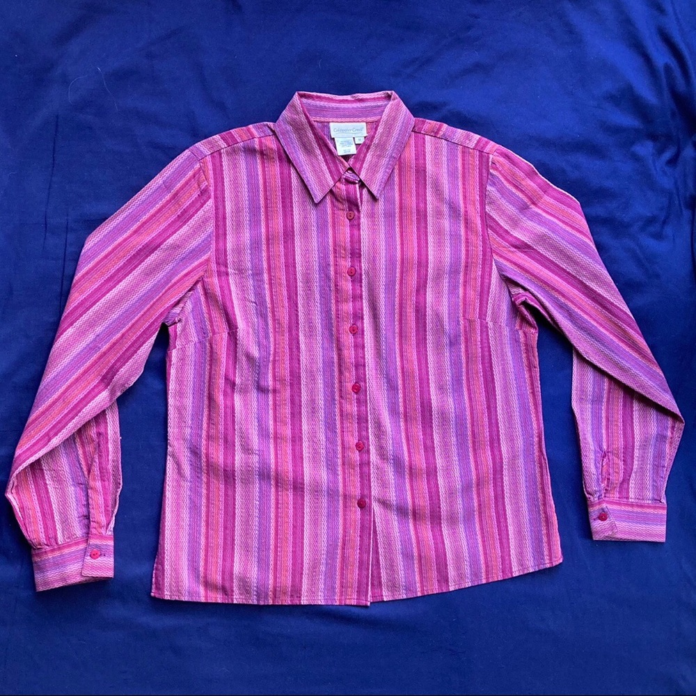 Coldwater Creek Pin strip pink long sleeve shirt🌷